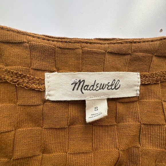 Madewell V Neck Checkerboard Jacquard Cardigan Size S Sepia Brown 100% Cotton - Picture 3 of 9